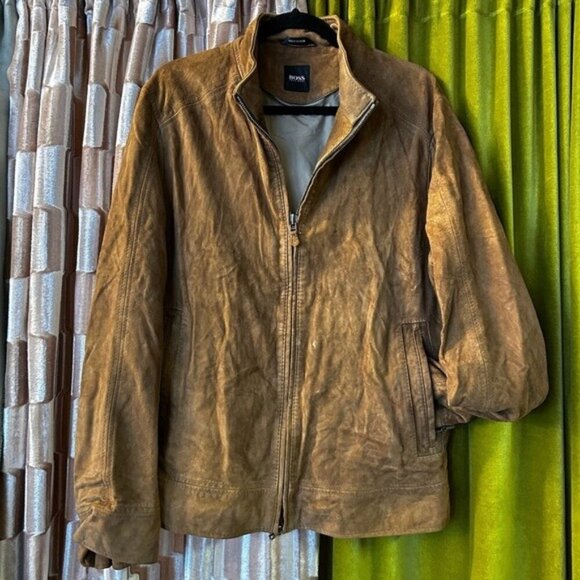 BOSS Hugo Boss Goat Leather Bomber Jacket 44R - Picture 1 of 10